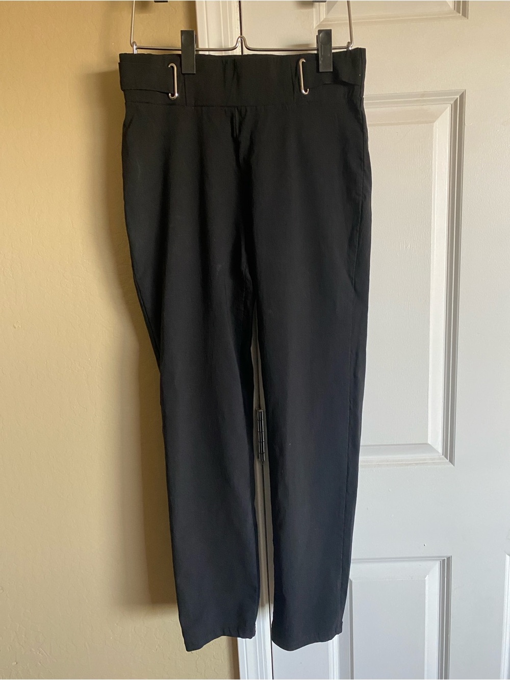 Black High Waist Crop Pants with Metal Loop Waist Detail